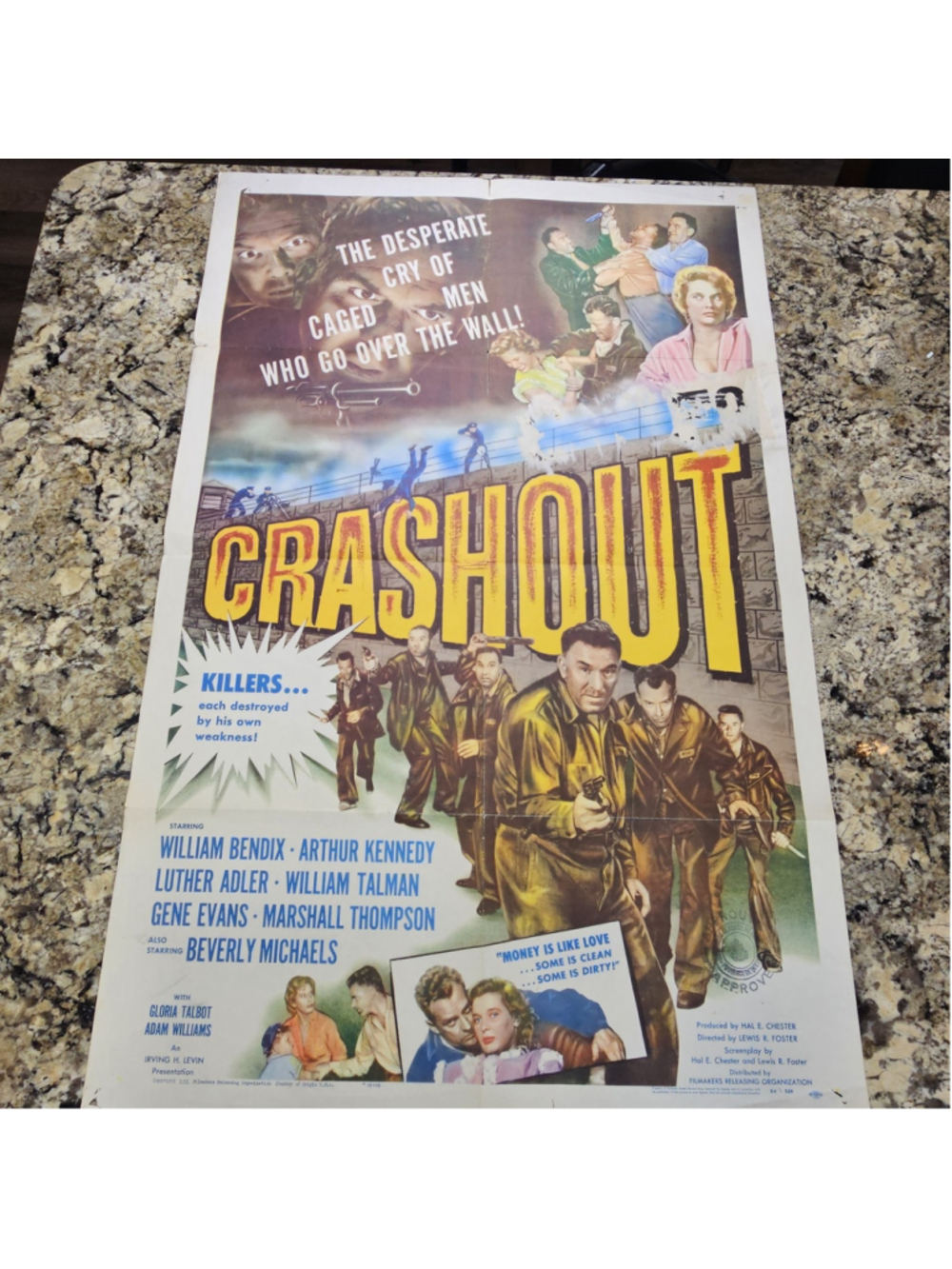 Original 1955 Crashout Movie Poster Noir Prison Break William Bendix Rare